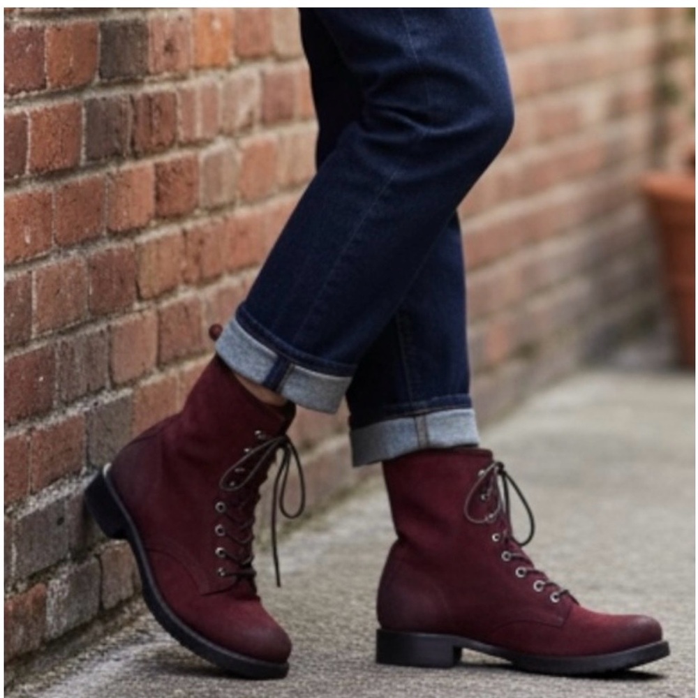 Frye Women's Lace-Up Combat Boots in Burgundy Leather